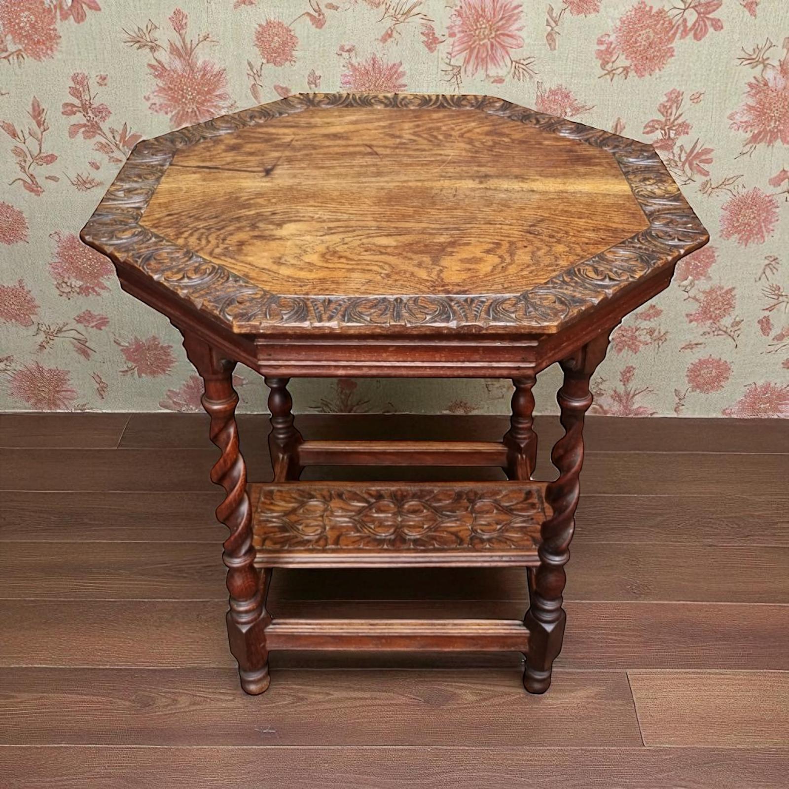 Antique Edwardian Six Sided Top Carving Occasional Table (1 of 8)