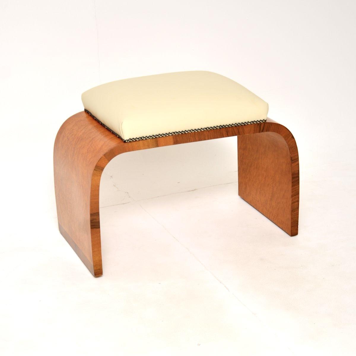 Art Deco Birds Eye Maple & Leather Stool (1 of 9)
