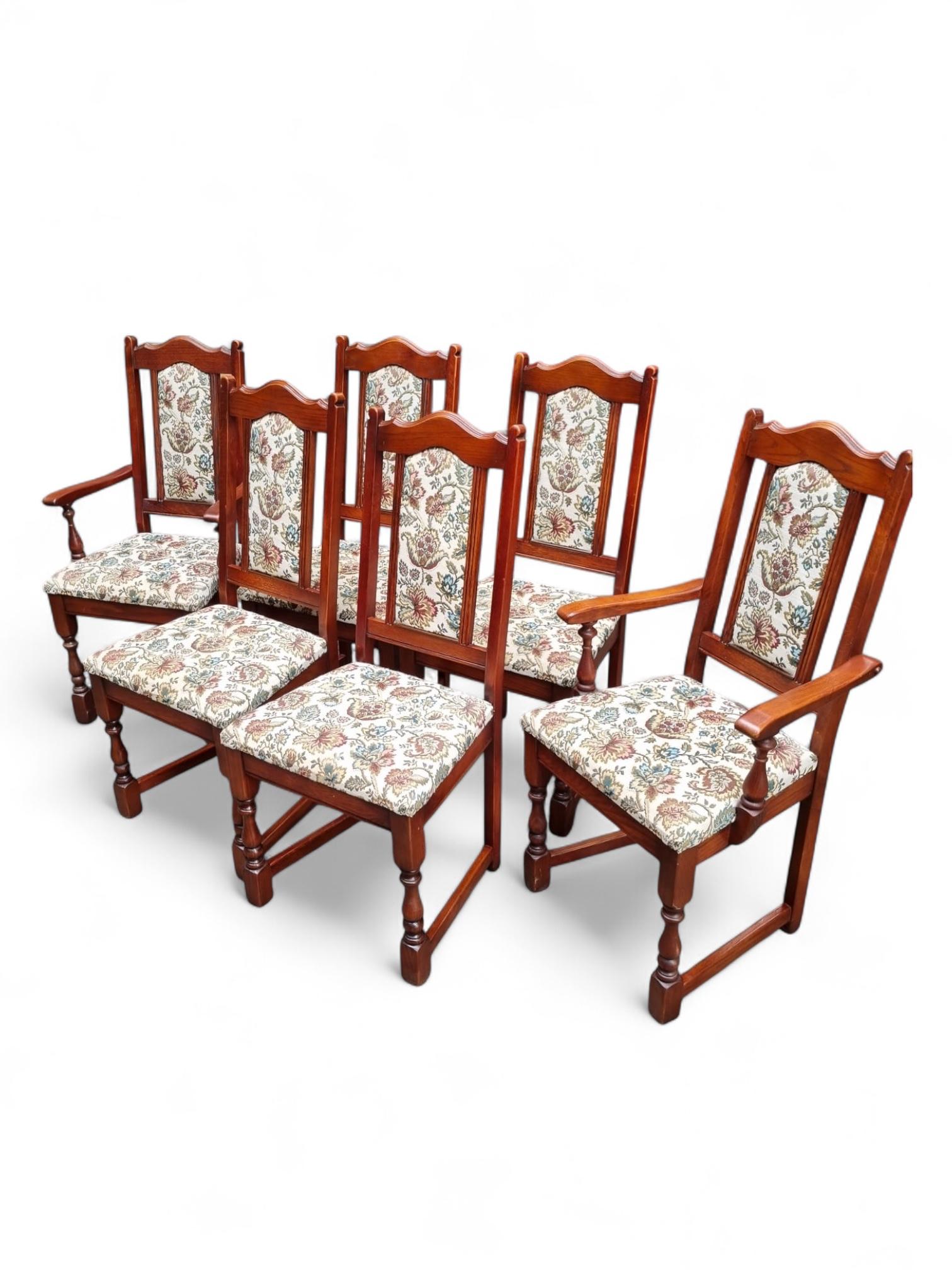 Vintage Old Charm Wood Bros Oak Dining Chairs / Set of 6 / Solid Oak Wooden Frames (1 of 11)