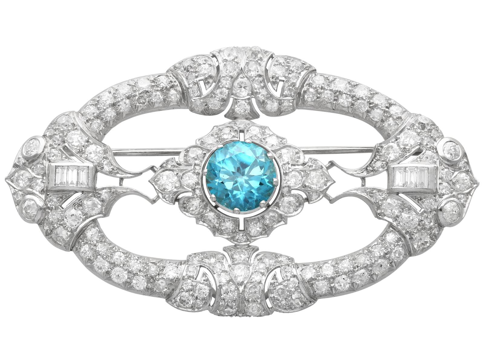 Art Deco 7.12ct High Zircon & 10.85ct Diamonds Platinum Brooch c.1930 (1 of 11)
