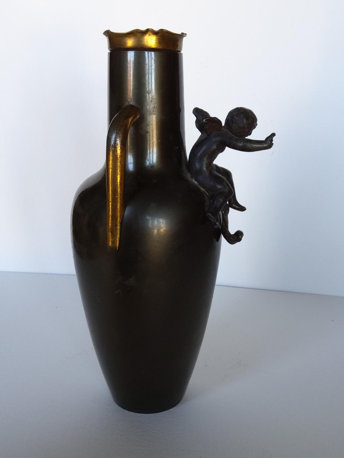 Bronze Vase with Gilded Handles & Figure of Putto (1 of 8)
