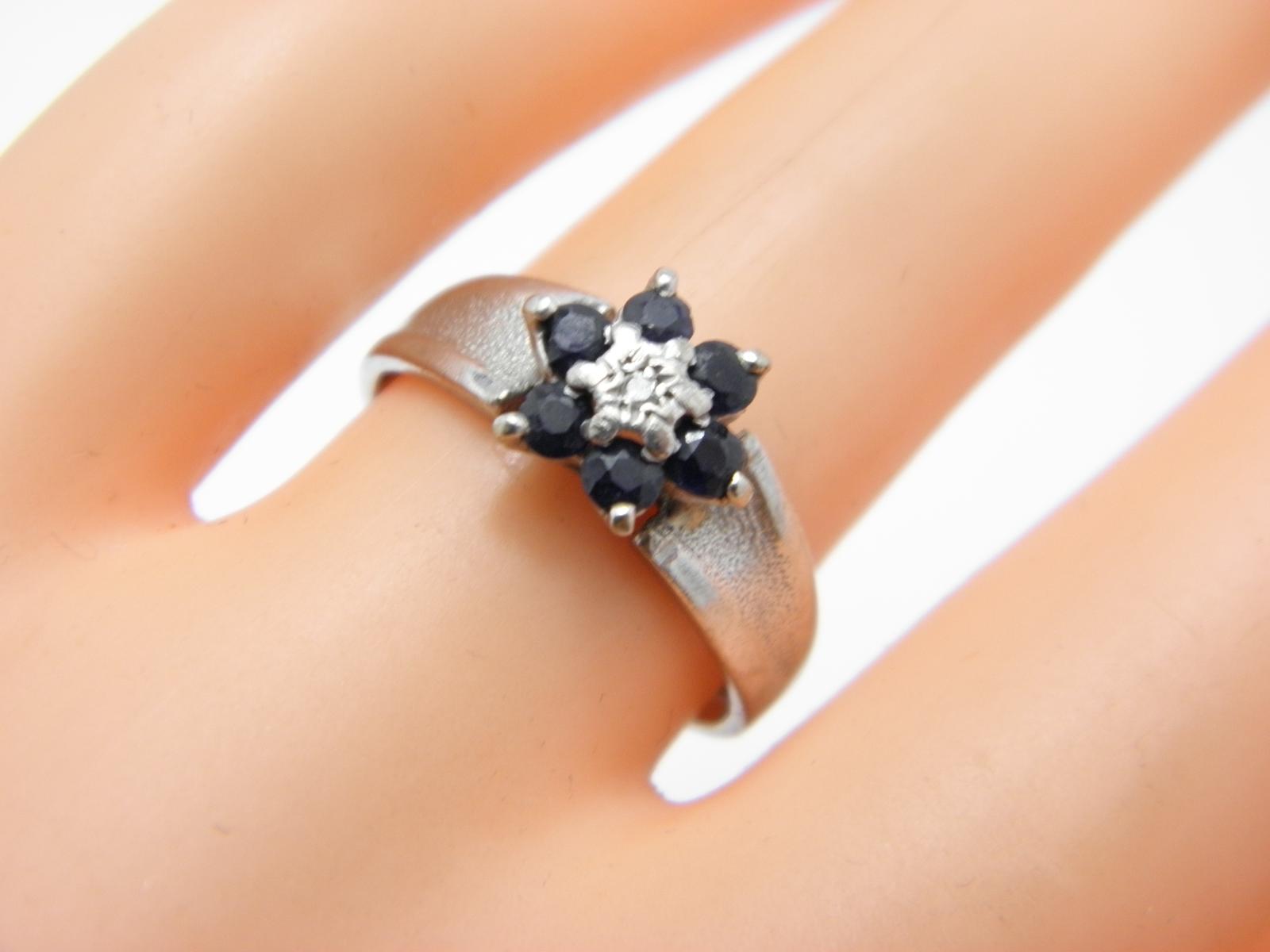 Vintage 18ct White Gold Heavy Diamond Sapphire Cluster Ring Band Size M 1/2 (US Size 6.5) (1 of 13)