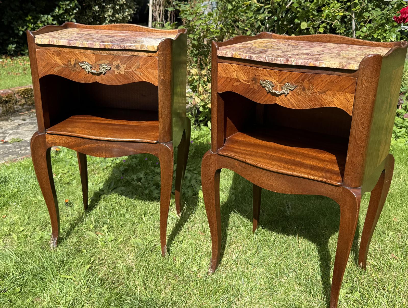 Pair of French Marquetry Bedside Tables (1 of 7)