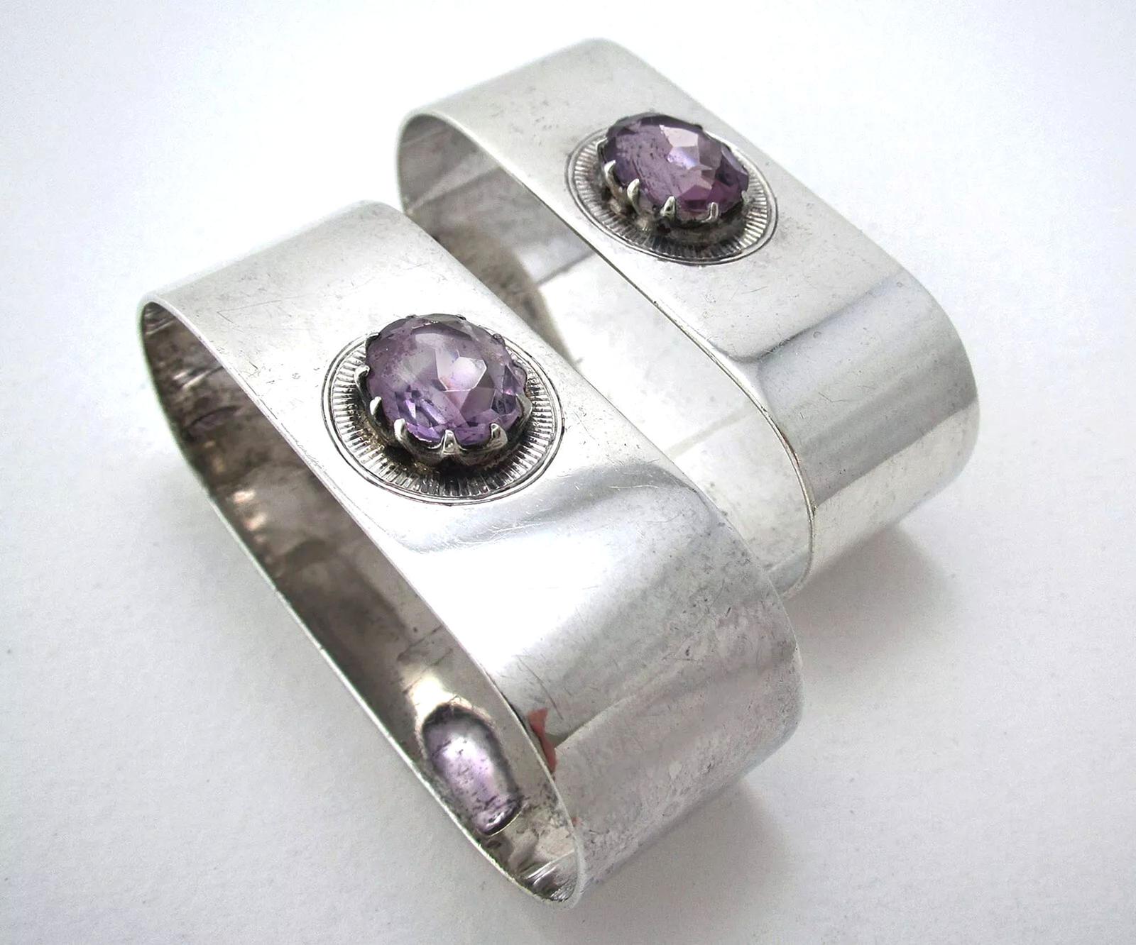Pair of Arts & Crafts Antique Sterling Silver Amethyst Napkin Serviette Rings (1 of 5) Pair of Arts & Crafts Antique Sterling Silver Amethyst Napkin Serviette Rings (1 of 5)