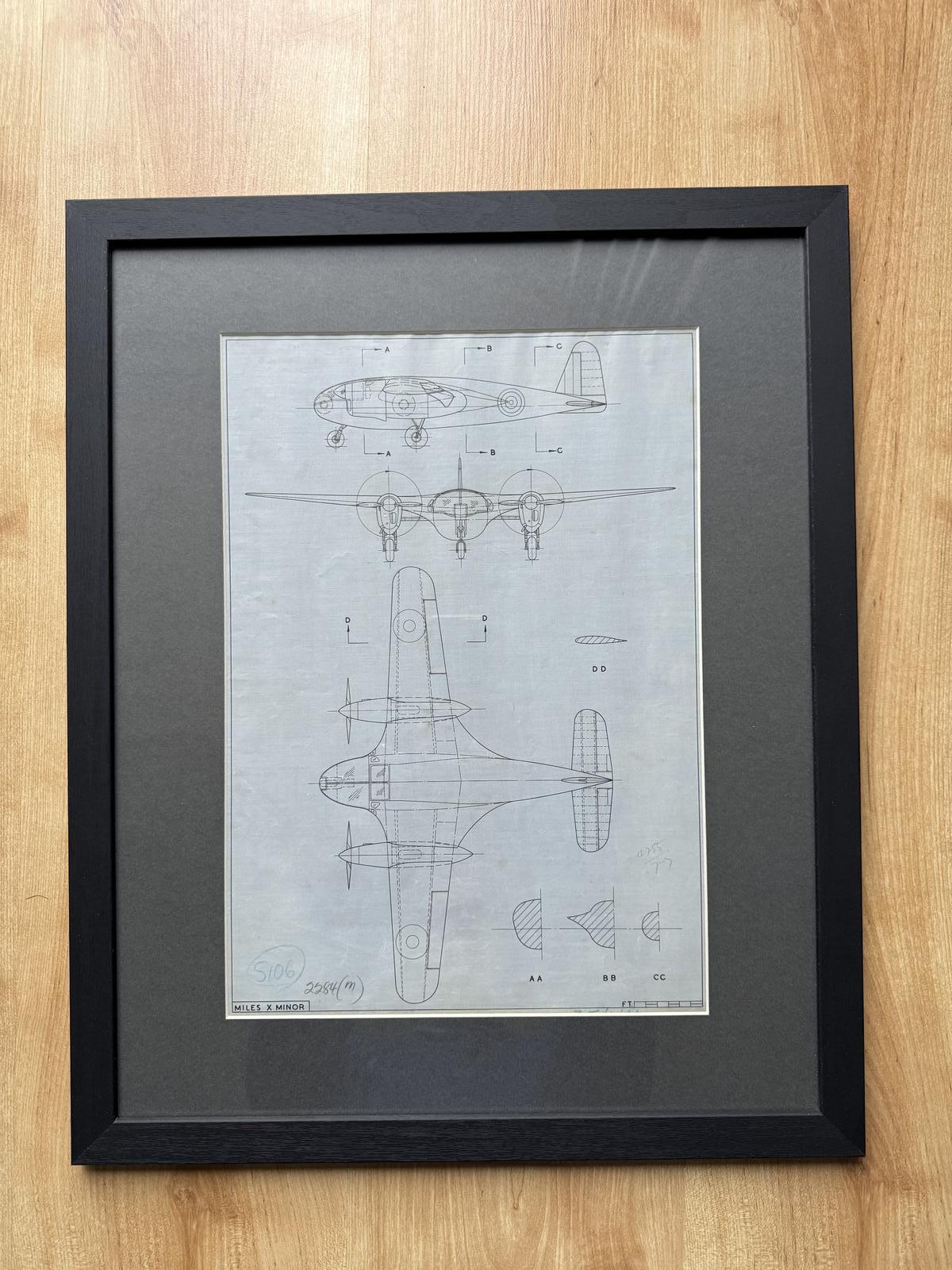 Framed WW2 Miles M30 X Minor Experimental Aircraft Drawing (1 of 3) Framed WW2 Miles M30 X Minor Experimental Aircraft Drawing (1 of 3)