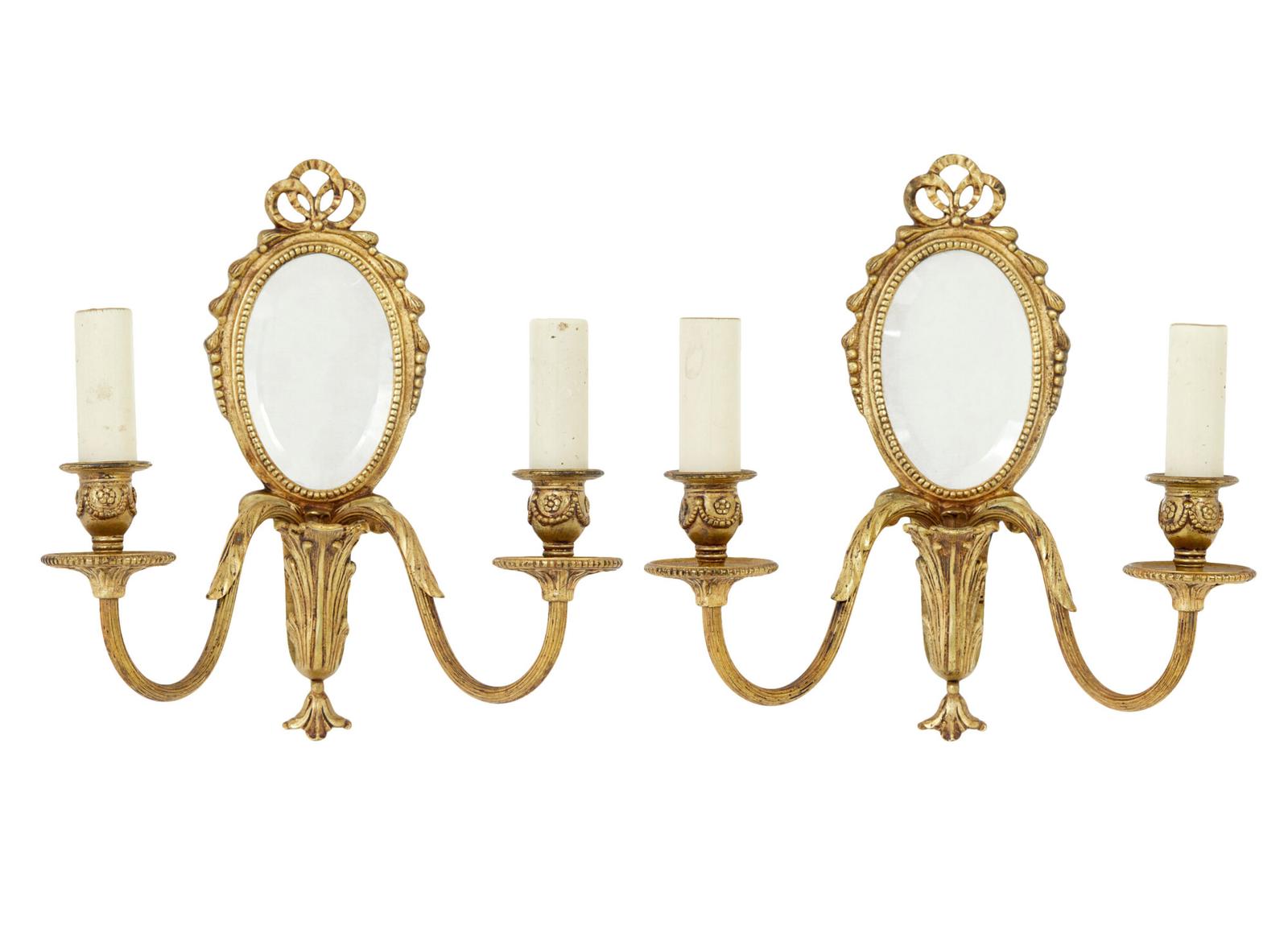 Pair of Mid 20th Century Ormolu Mirrored Wall Lights (1 of 6)