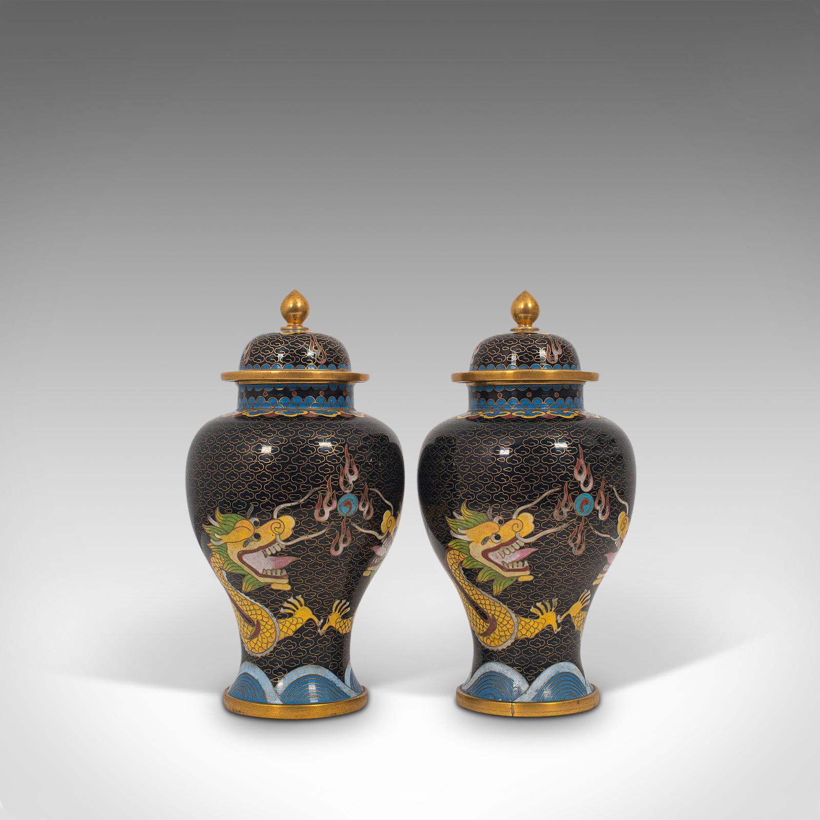 Pair of Antique Decorative Spice Jars, Chinese, Cloisonne, Baluster Urn c.1900 (1 of 12)
