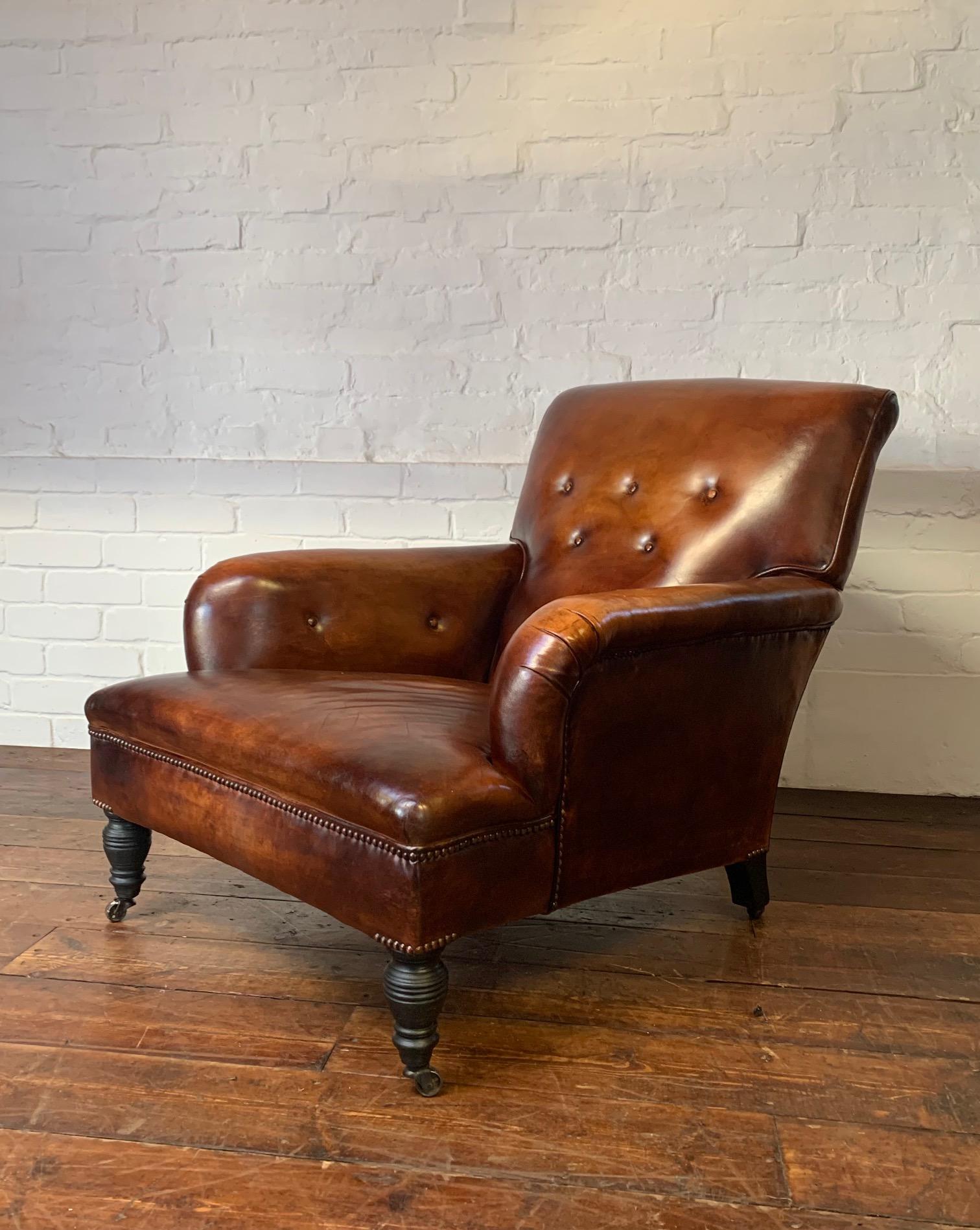 Handsome & Original Leather Club Chair - France 1900s (1 of 12)
