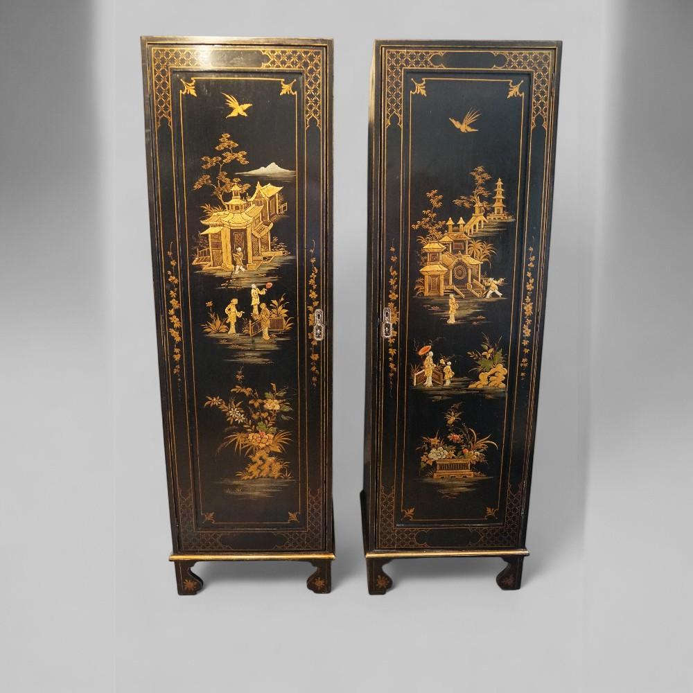 Pair of Black Lacquer Chinoiserie Cupboards (1 of 7)
