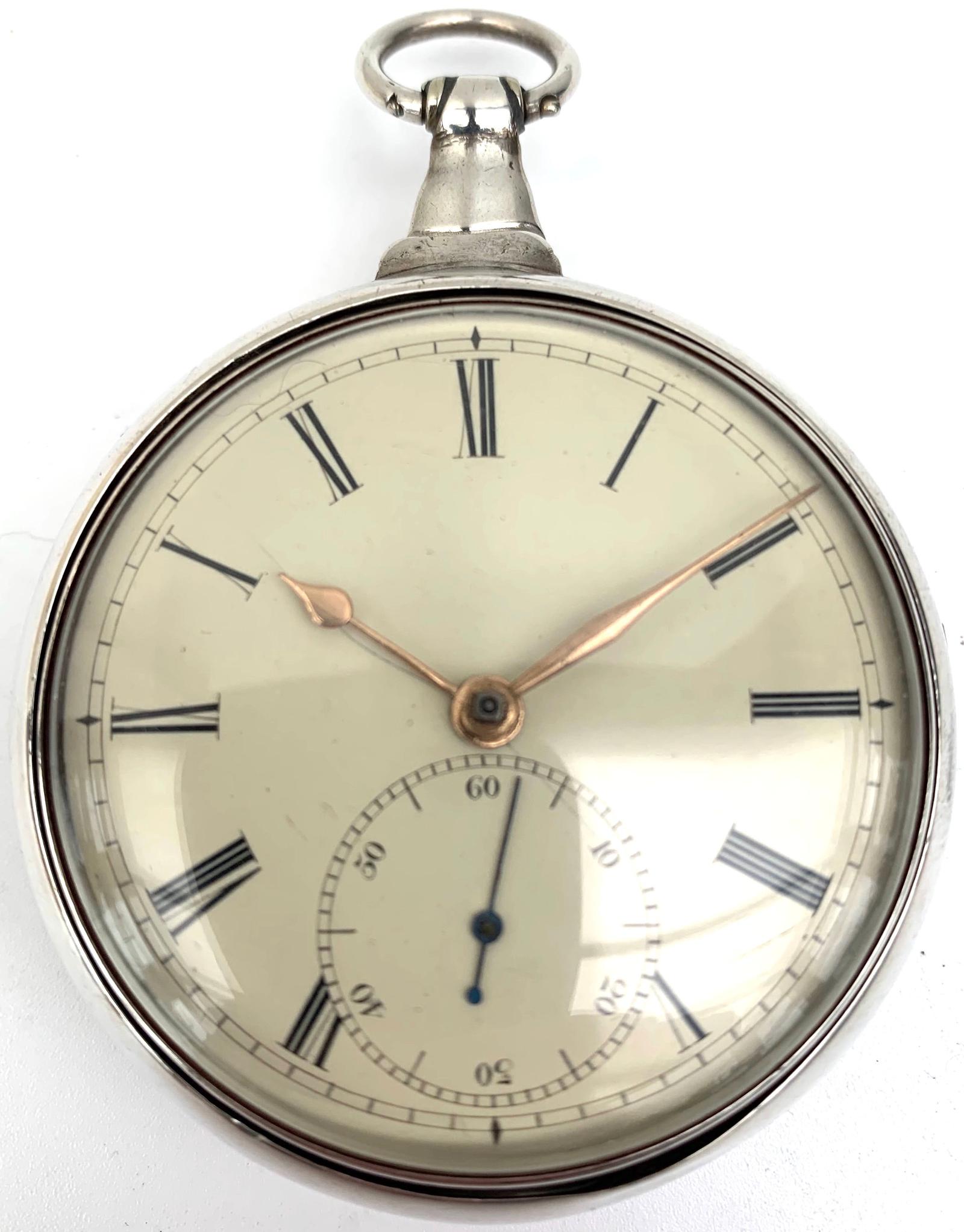 Superb Antique Silver Pair Case Pocket Watch Fusee Verge Escapement Key Wind Enamel Dial by John Larrah (1 of 10)