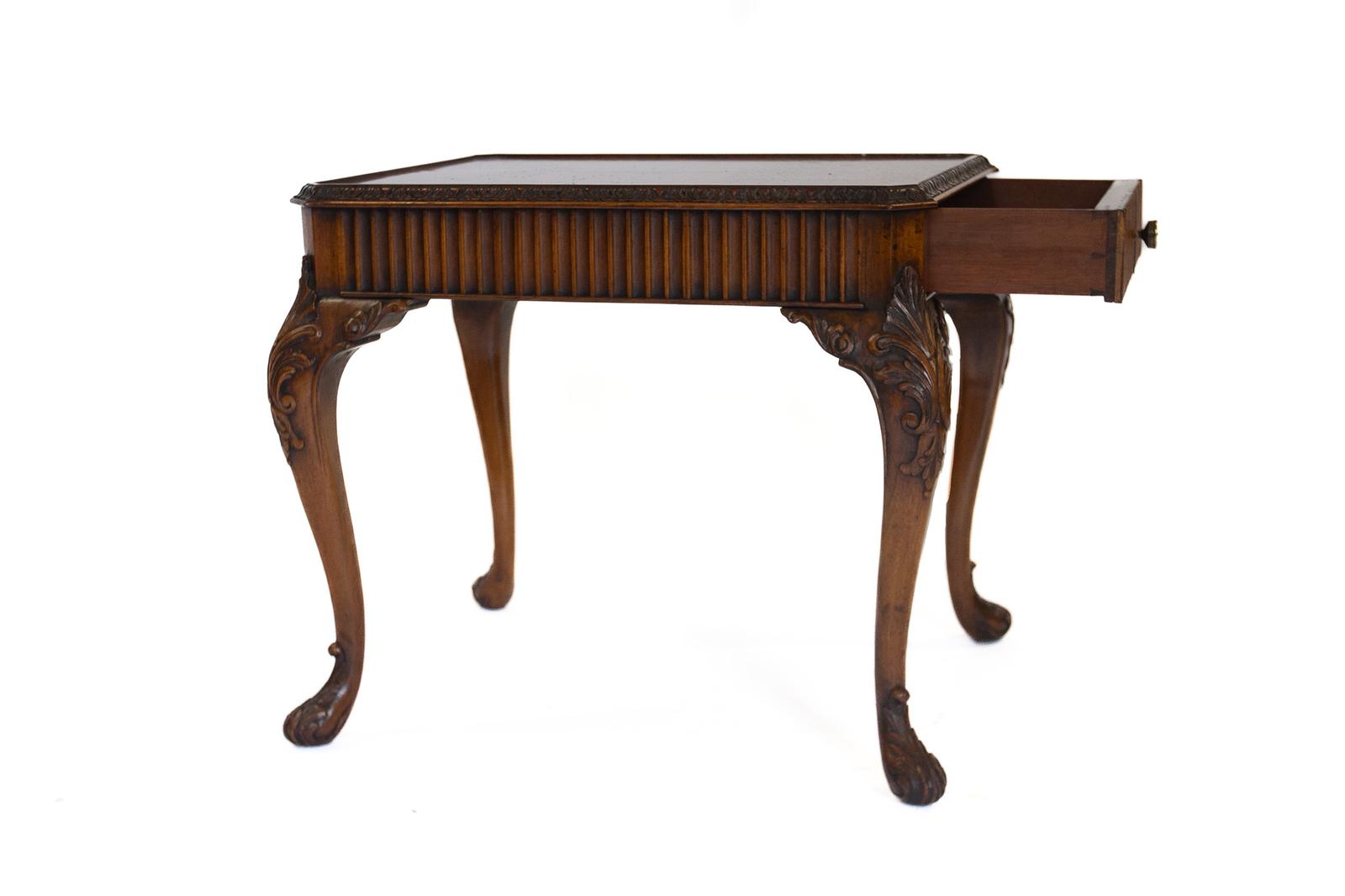 Walnut & Carved Coffee Table with Drawer (1 of 9)