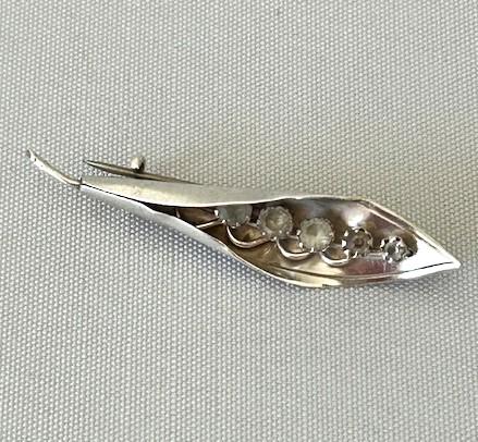 George V Silver & Paste Diamond Leaf Brooch (1 of 4)