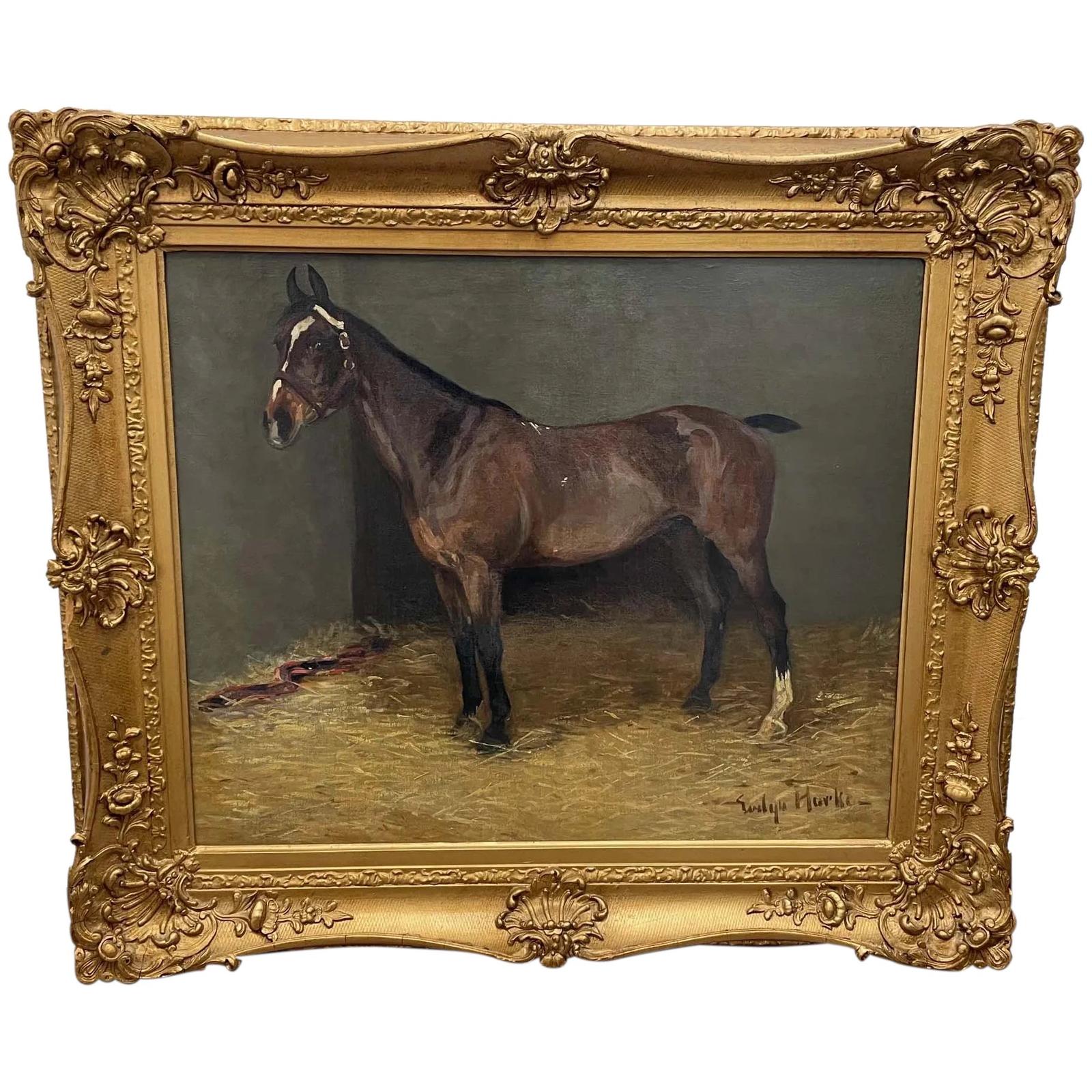 Victorian Oil Painting Sporting Horse Bay Hunter Stable Newlyn School - Signed Evelyn Harke (1 of 46) Victorian Oil Painting Sporting Horse Bay Hunter Stable Newlyn School - Signed Evelyn Harke (1 of 46)