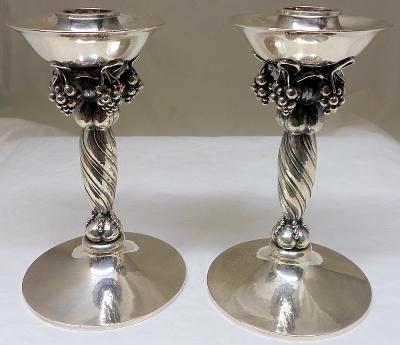 A Pair of Solid Silver Candlesticks, Grape Pattern #263, Georg Jensen, Denmark. (1 of 8)