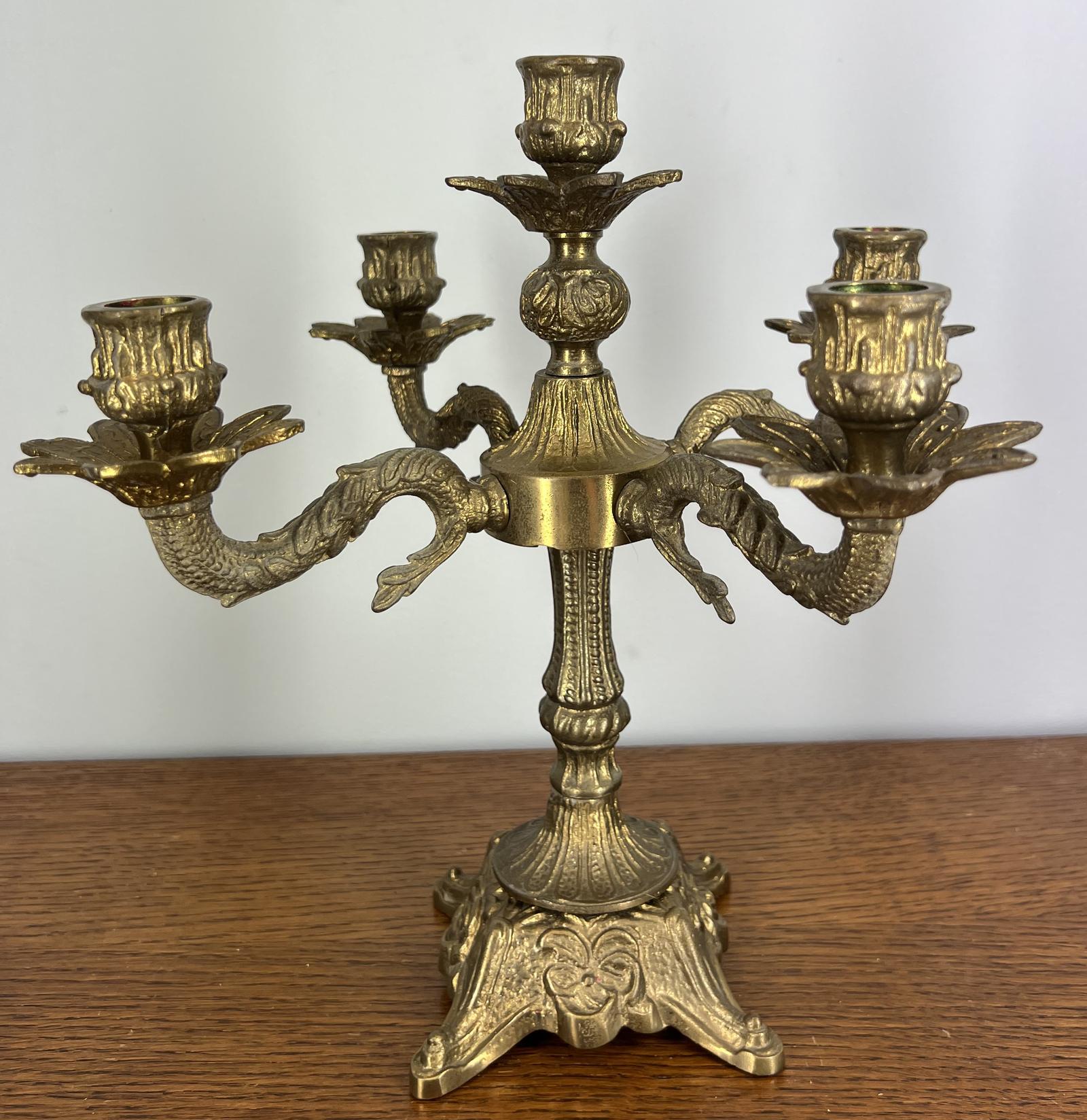 Candelabra Vintage Ornate Brass Five Arm Candle Holder (1 of 9)