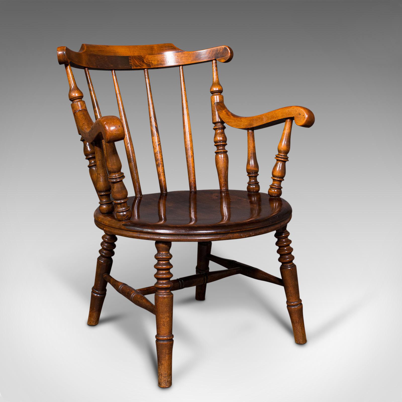 Antique Fireside Elbow Chair, English, Beech, Occasional Seat, Victorian c.1890 (1 of 12)