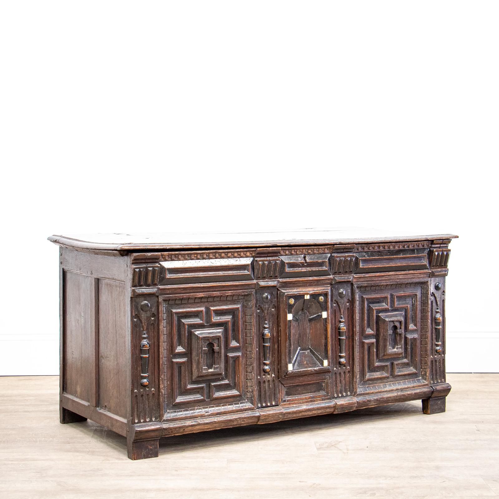 17th Century Charles I Oak Coffer with Geometric Panel (1 of 16) 17th Century Charles I Oak Coffer with Geometric Panel (1 of 16)