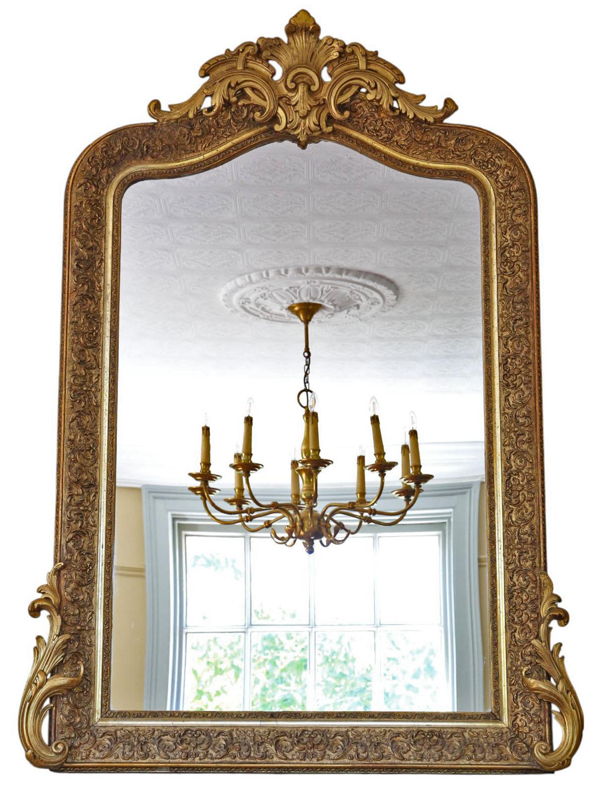 Large 19th Century Antique Gilt Overmantle Wall Mirror – Gold Vintage Statement Frame (1 of 8)