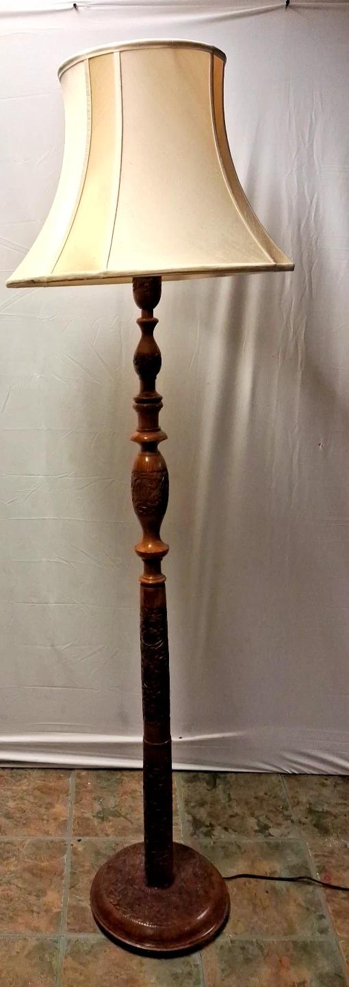 Antique Wooden Carved Standard Standing Lamp (1 of 11)