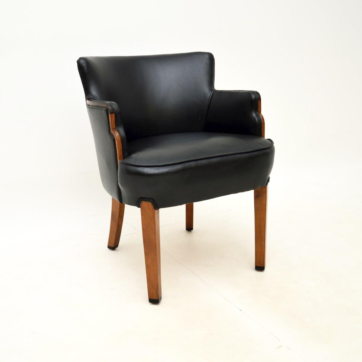 Art Deco Walnut & Leather Armchair / Desk Chair (1 of 8)