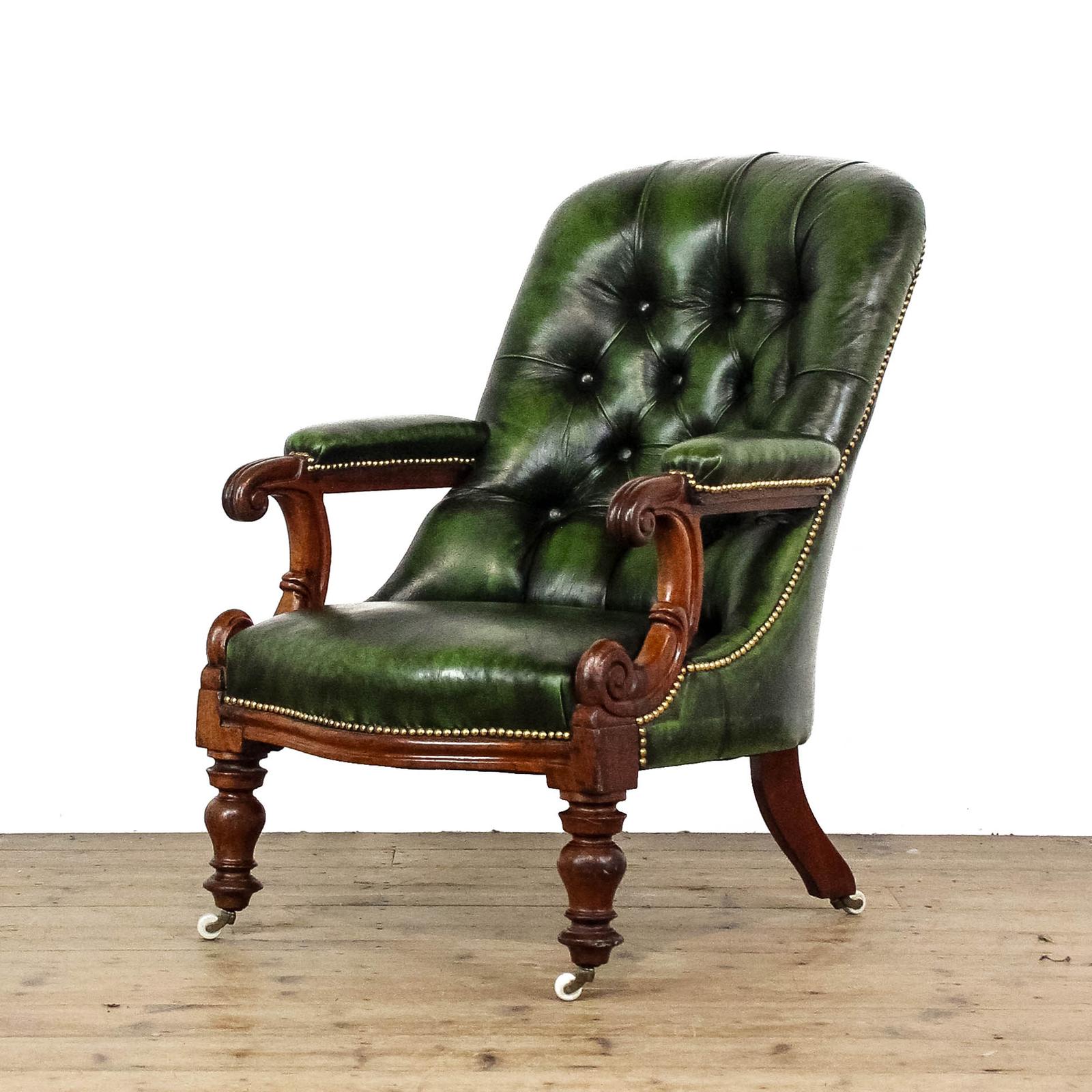 Antique Green Leather Button Back Armchair (1 of 9) Antique Green Leather Button Back Armchair (1 of 9)