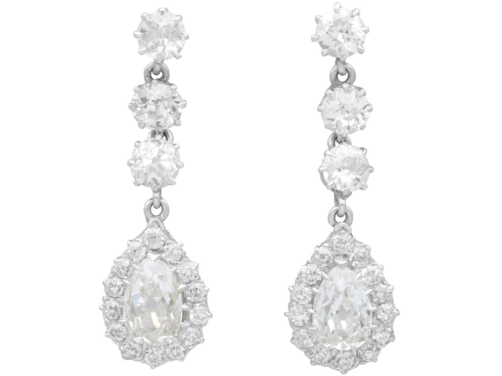 Antique 6.22ct Diamond & Platinum Drop Earrings c.1920 (1 of 15)