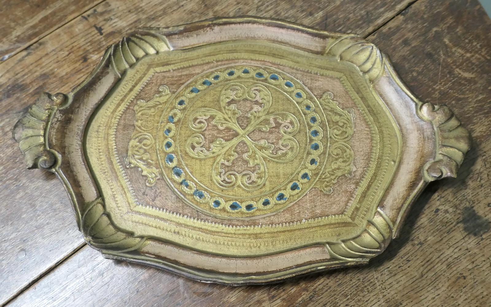 Decorative Carved and Gold Painted Italian Sideboard Tray (1 of 5) Decorative Carved and Gold Painted Italian Sideboard Tray (1 of 5)