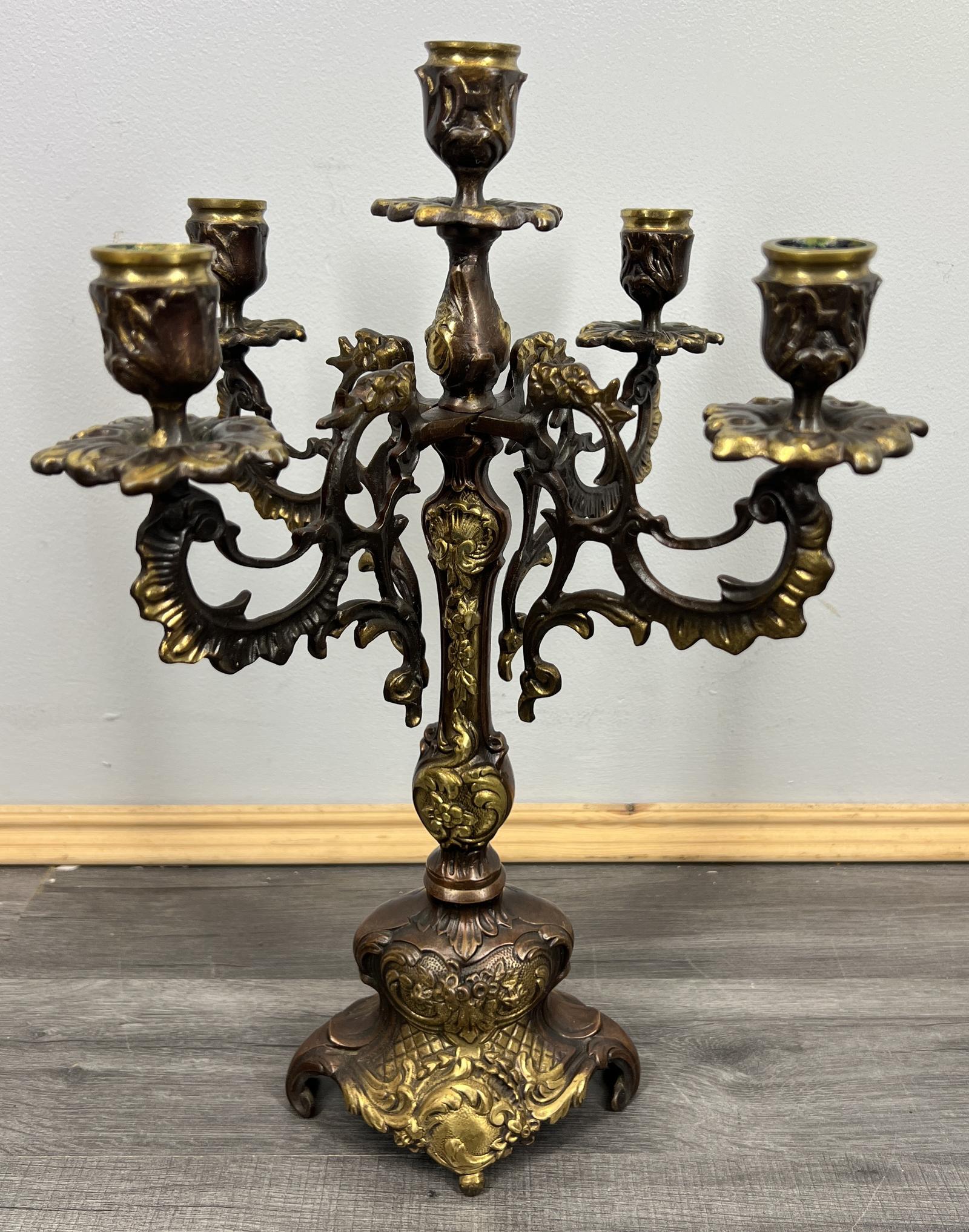Candelabra Vintage French Brass 5 Arm Ornate Rococo Candle Holder (1 of 10)