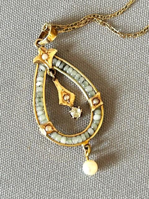 Late Victorian 14ct Gold & Seed Pearl Lavalier Pendant Necklace (1 of 4) Late Victorian 14ct Gold & Seed Pearl Lavalier Pendant Necklace (1 of 4)