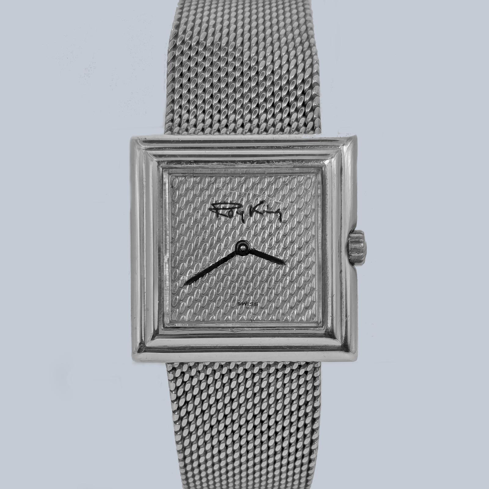 1973 Roy King Sterling Silver Watch – Vintage Textured Dial & Silver Mesh Bracelet (1 of 12)