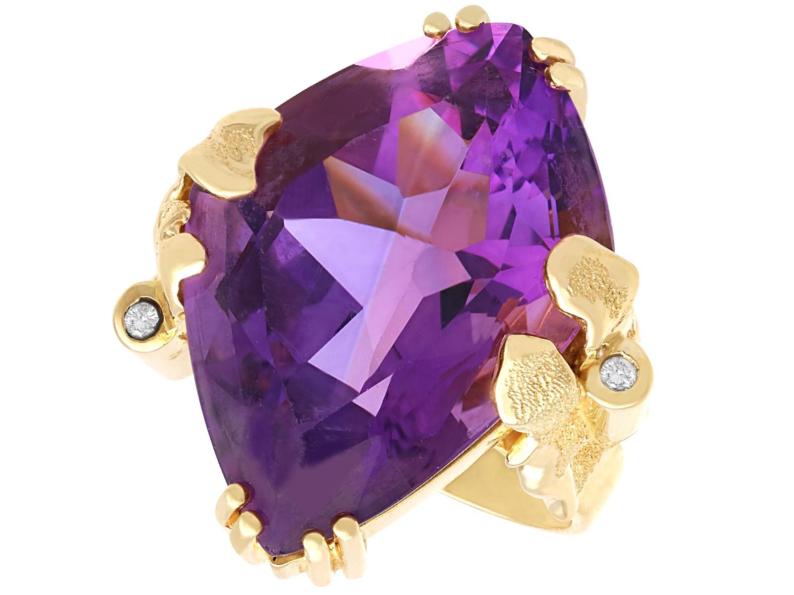 Vintage 28.83ct Amethyst & 0.06ct Diamond, 14ct Yellow Gold Dress Ring (1 of 13)