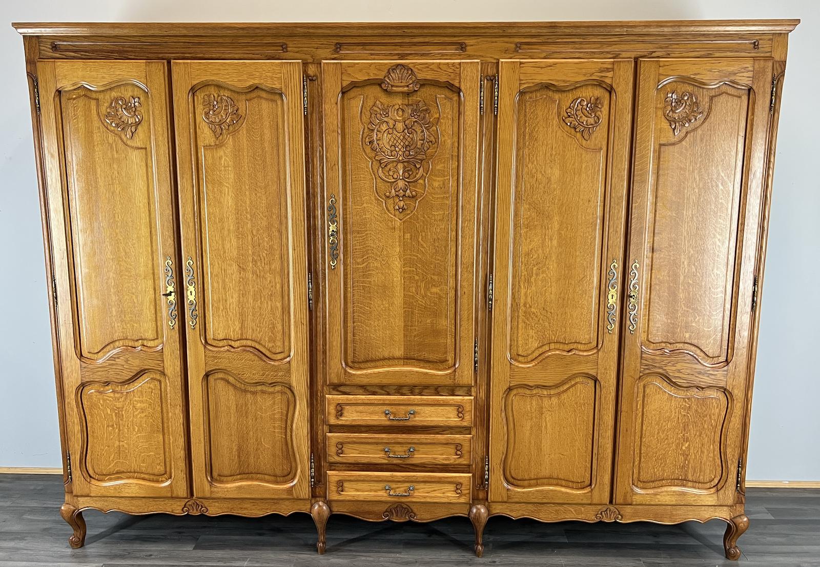 Wardrobe Vintage French Carved 5 Door Oak Armoire Closet (1 of 14)