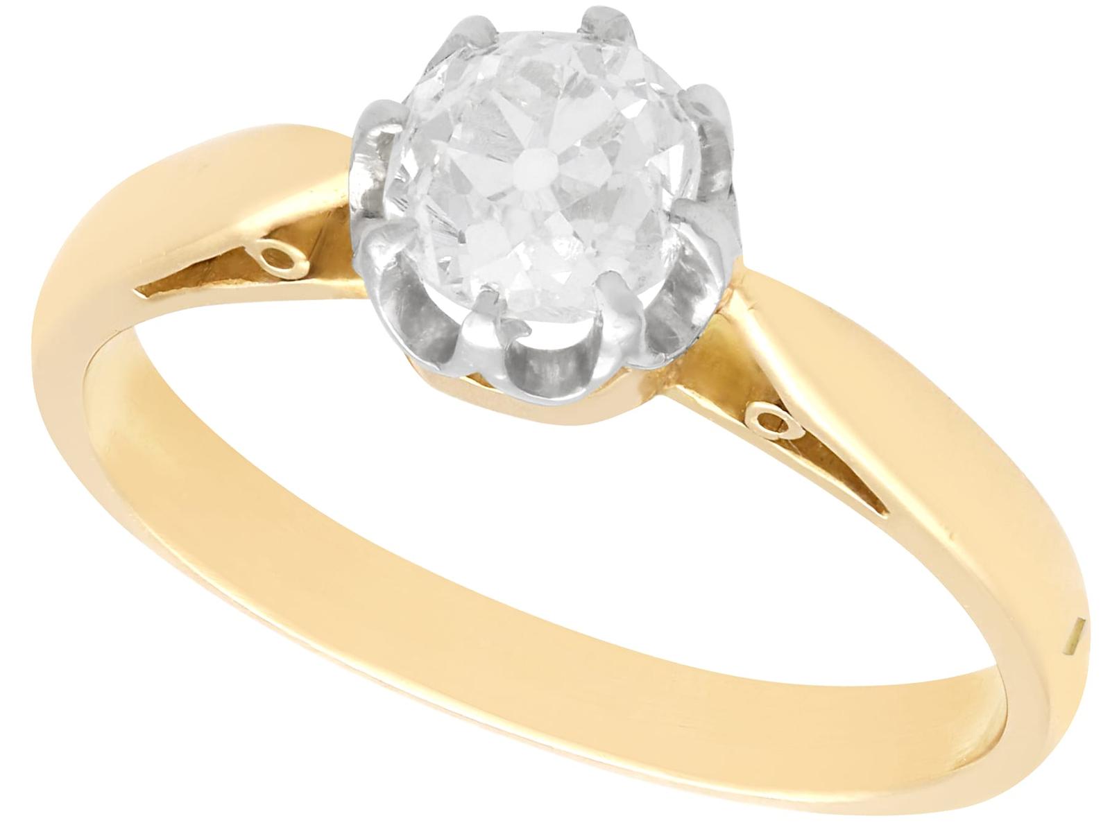 Antique 0.80ct Diamond & 18ct Yellow Gold Solitaire Ring c.1920 (1 of 11)