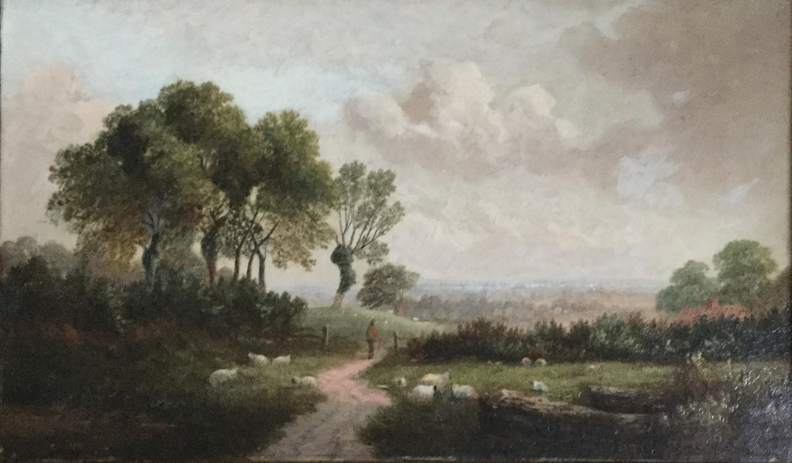 English School Oil Painting ‘English Rural Landscape with Sheep’ (1 of 3)