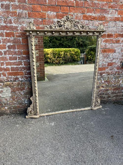 Wonderful Large Antique English 19th Century Carved Wood & Gesso Painted Rope Twist Framed Overmantle Mirror (1 of 4)