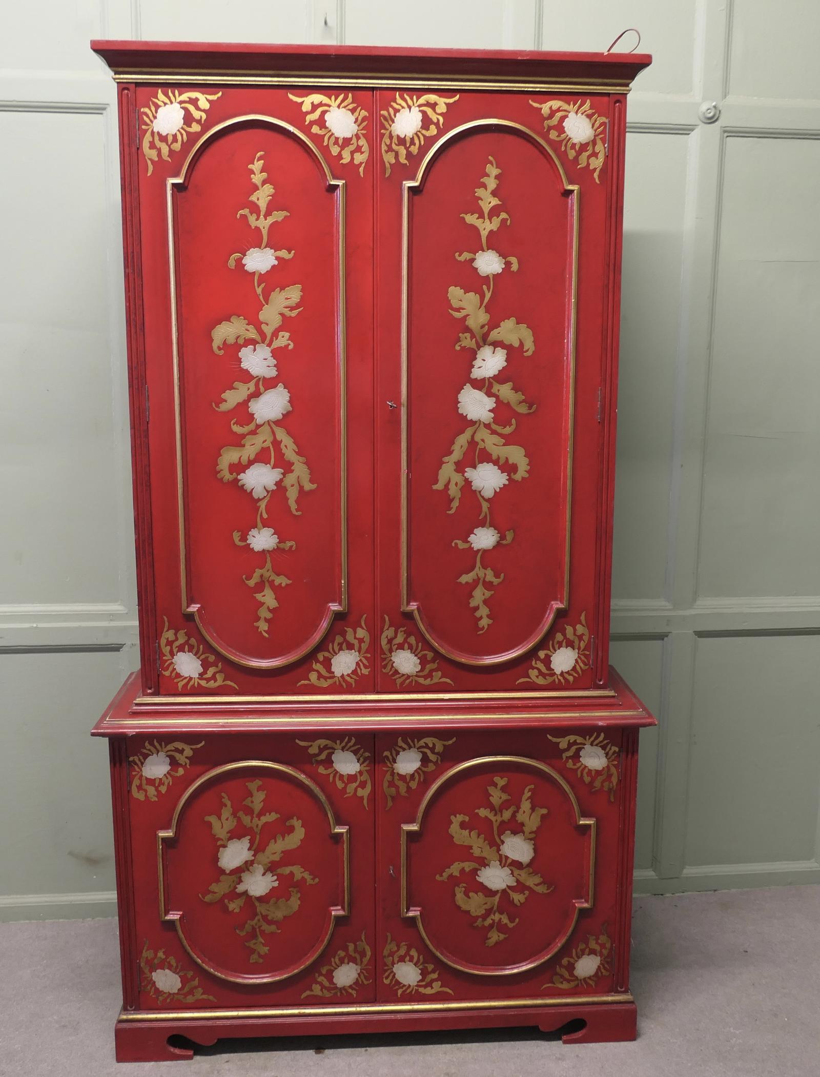 Tall Red Lacquer Cabinet with Interior Drawers and Shelves (1 of 7) Tall Red Lacquer Cabinet with Interior Drawers and Shelves (1 of 7)