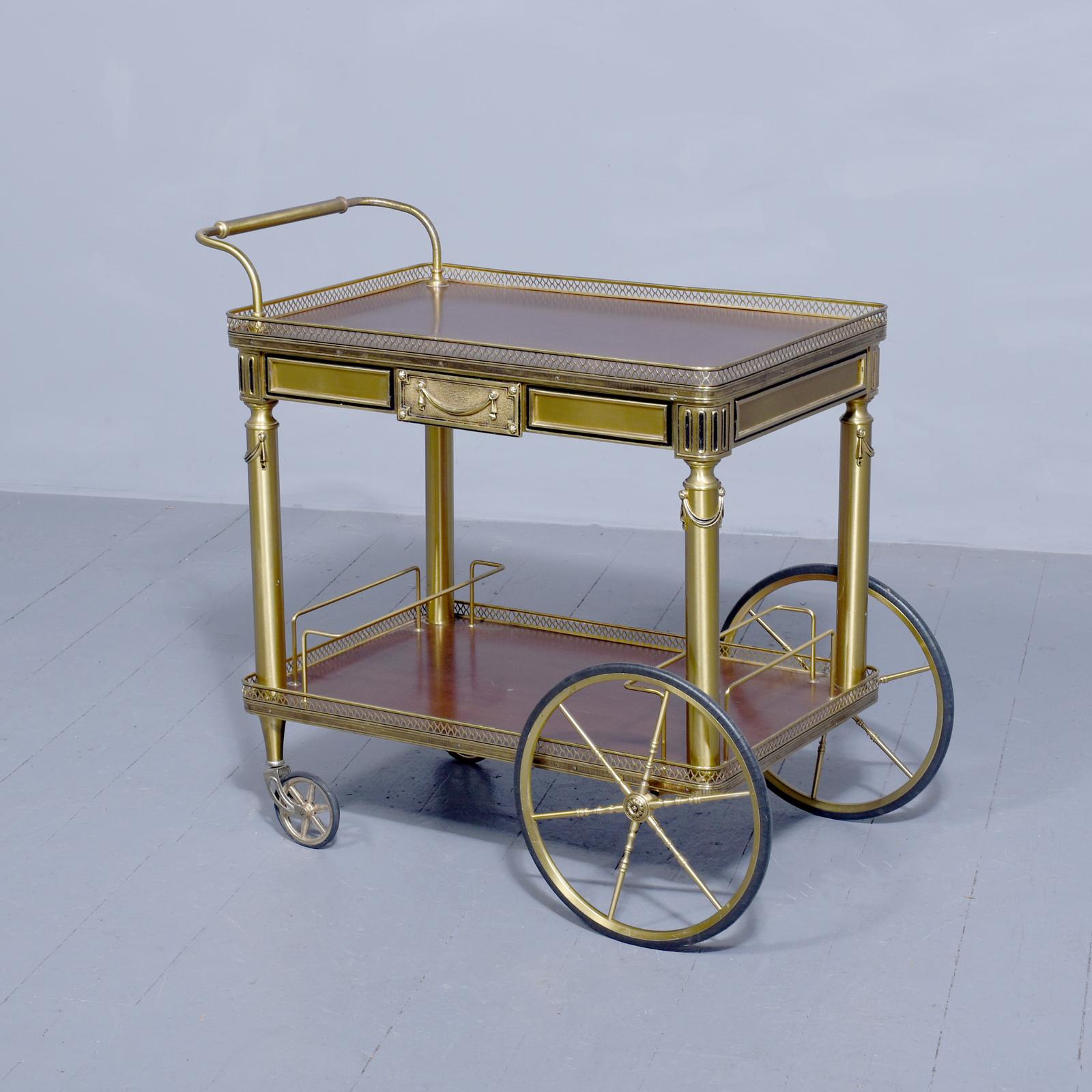 Mid-century Brass and Mahogany Two Tier Drinks Trolley (1 of 11)