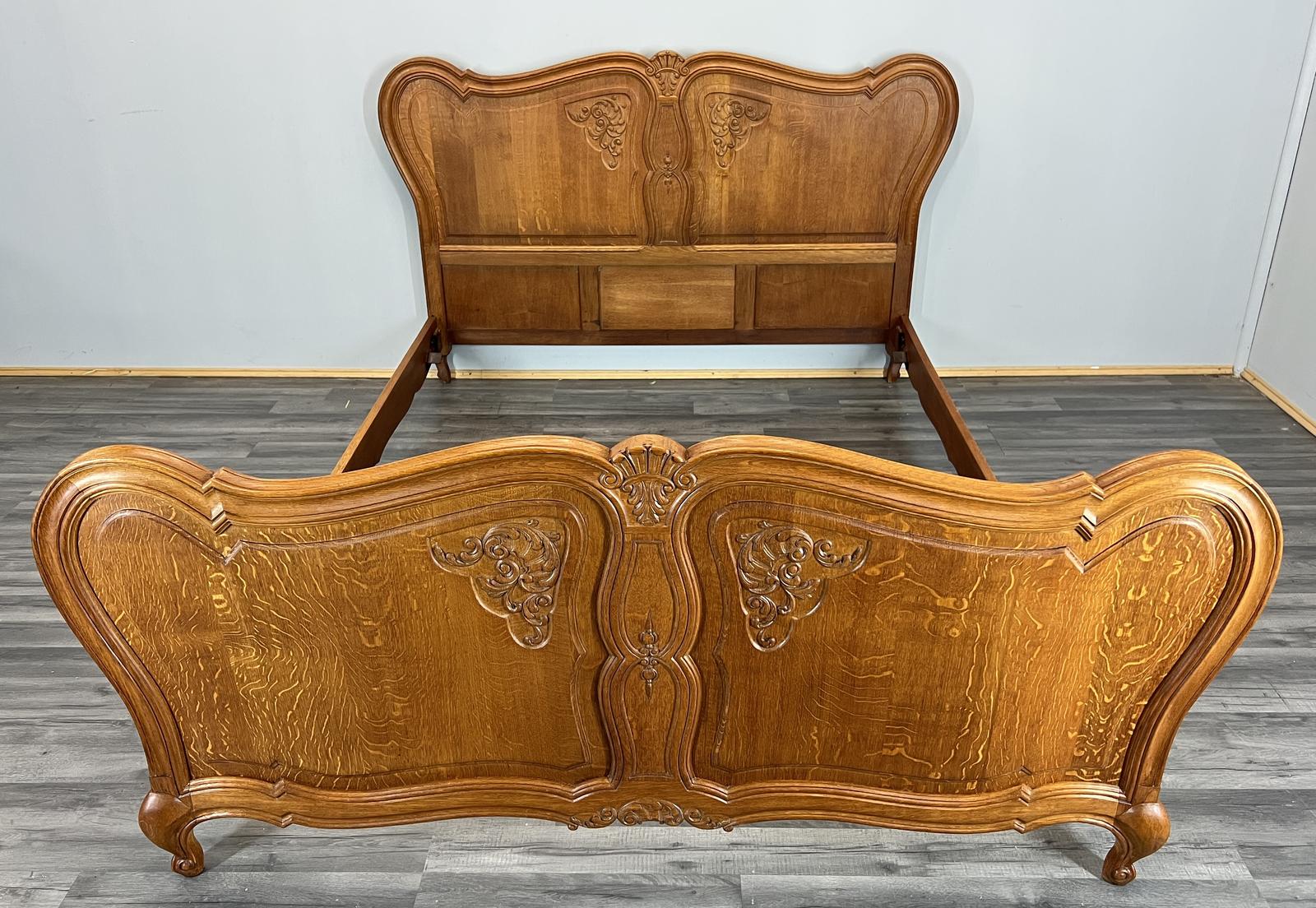 Bed Frame Vintage French Style Oak Double Carved Panel (1 of 9)