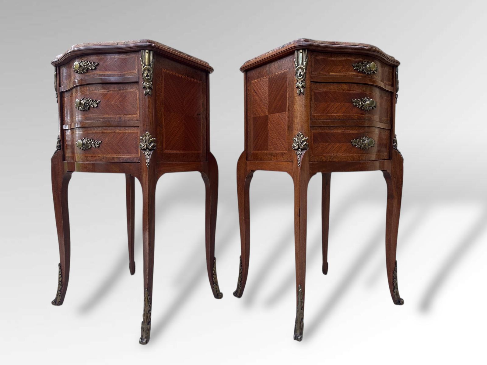 French Marquetry Bedside Tables Louis XVI Cabinets with Marble Tops Ormolu (1 of 18)