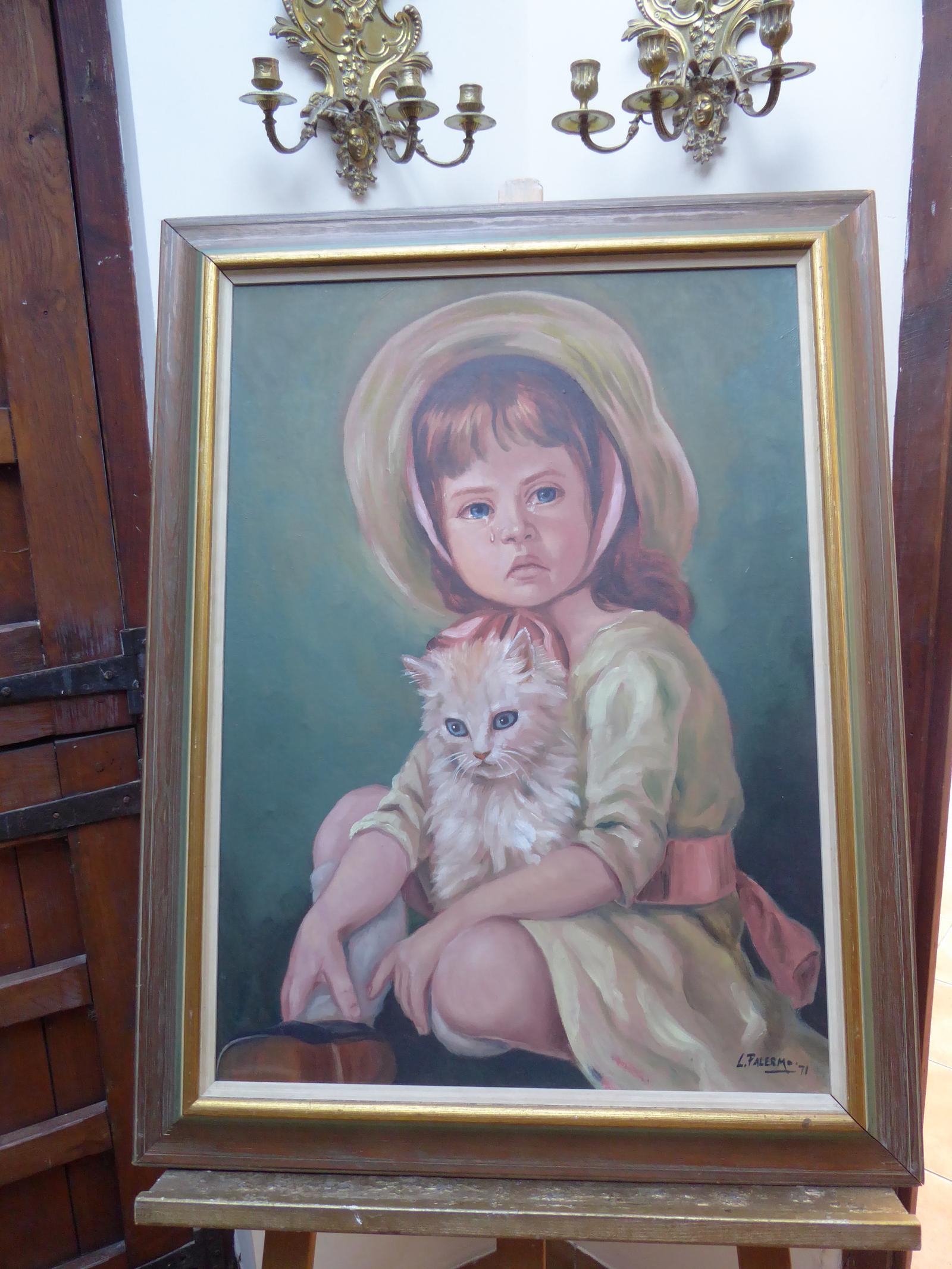 Large Oil on Board The Crying Girl Artist L Palermo 1971 (1 of 16)