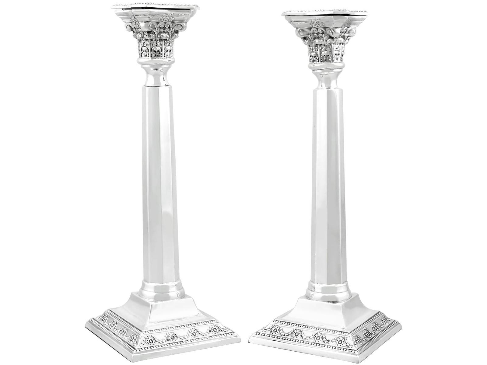 Antique George VI Sterling Silver Candlesticks (1937) (1 of 10)