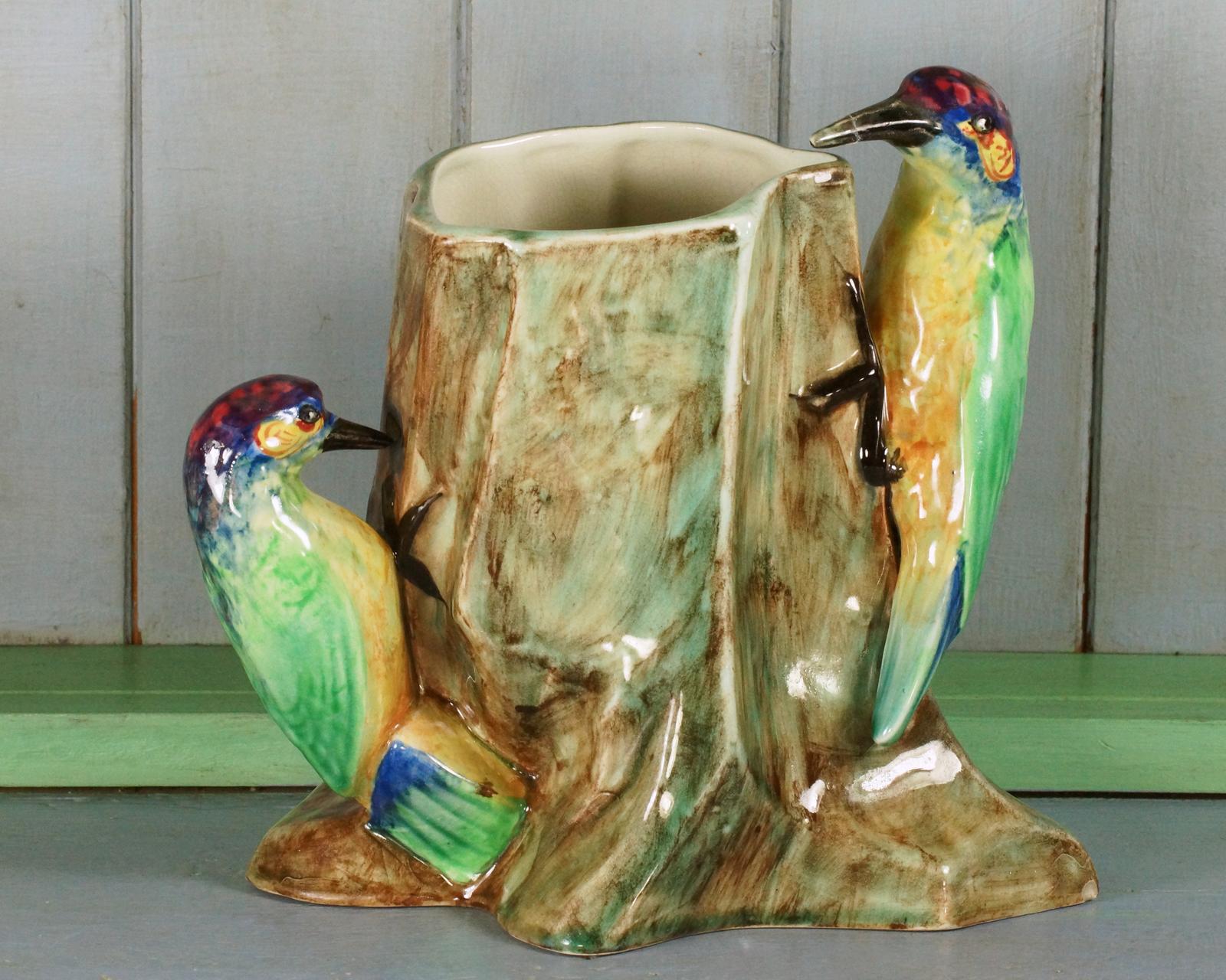 Radford Woodpeckers Vase Handpainted Paul Dubois Art Deco Rare Vase 8.1/2" High (1 of 13)