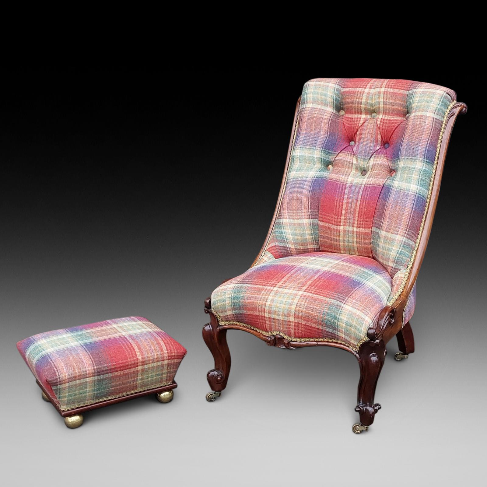 Victorian Rosewood & Mahogany Nursing Chair & Stool (1 of 10)