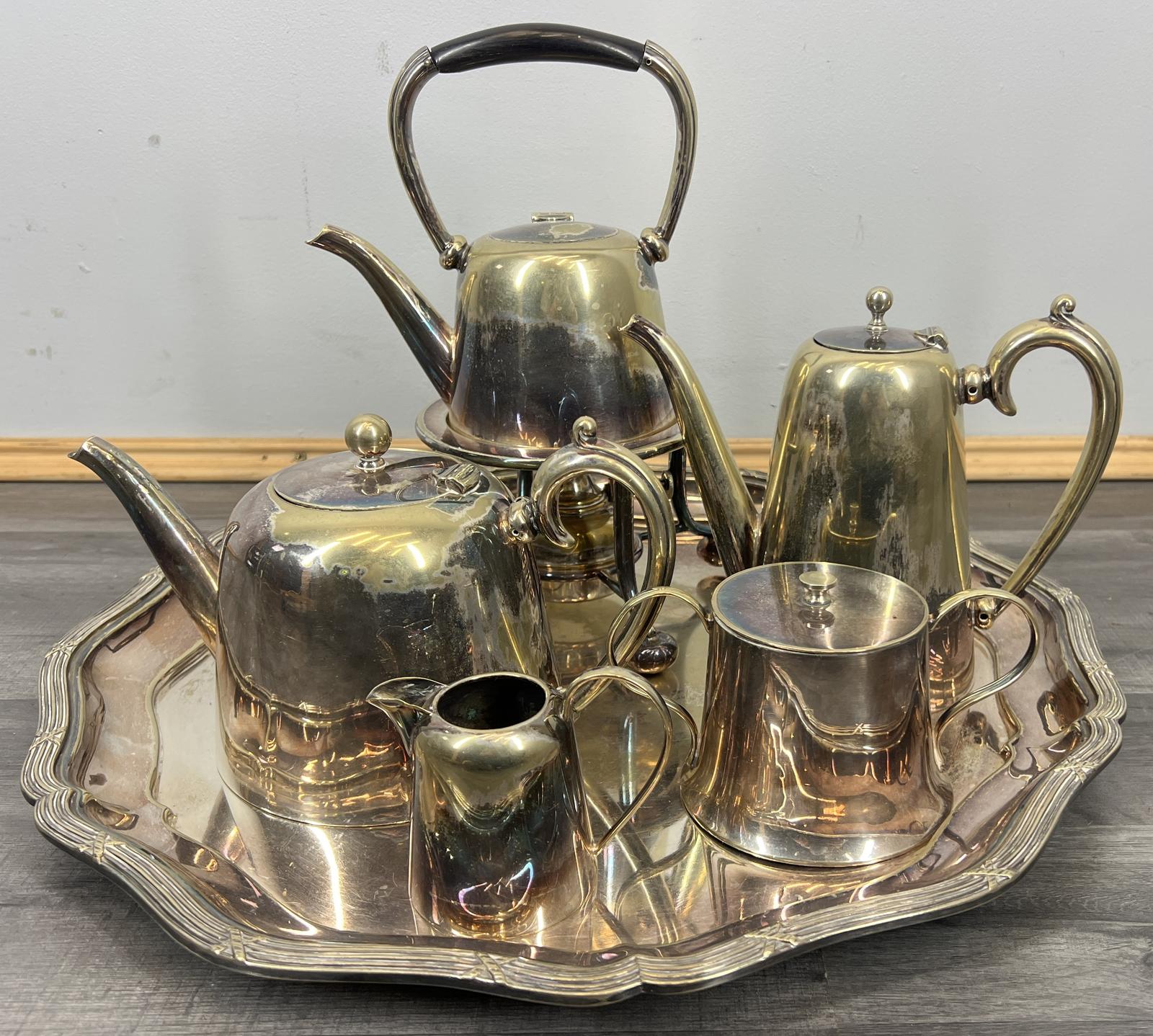Vintage French Tea & Coffee Set Silver Plated 6-piece with Tray (1 of 18)