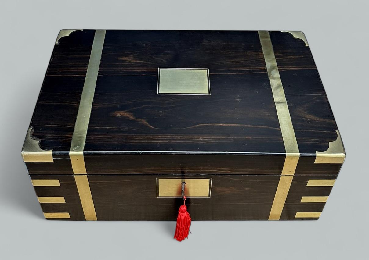 Antique Regency Brass Bound Coromandel Traveling Desk Wooden Writing Slope Box (1 of 8)