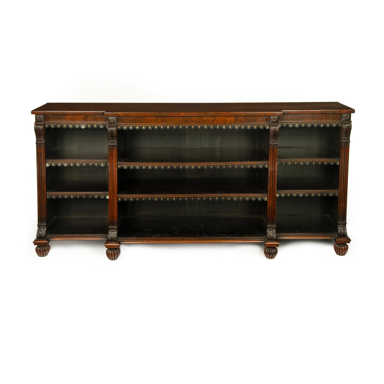 Late Regency Rosewood Breakfront Open Bookcase - Attributed to Gillows (1 of 10)