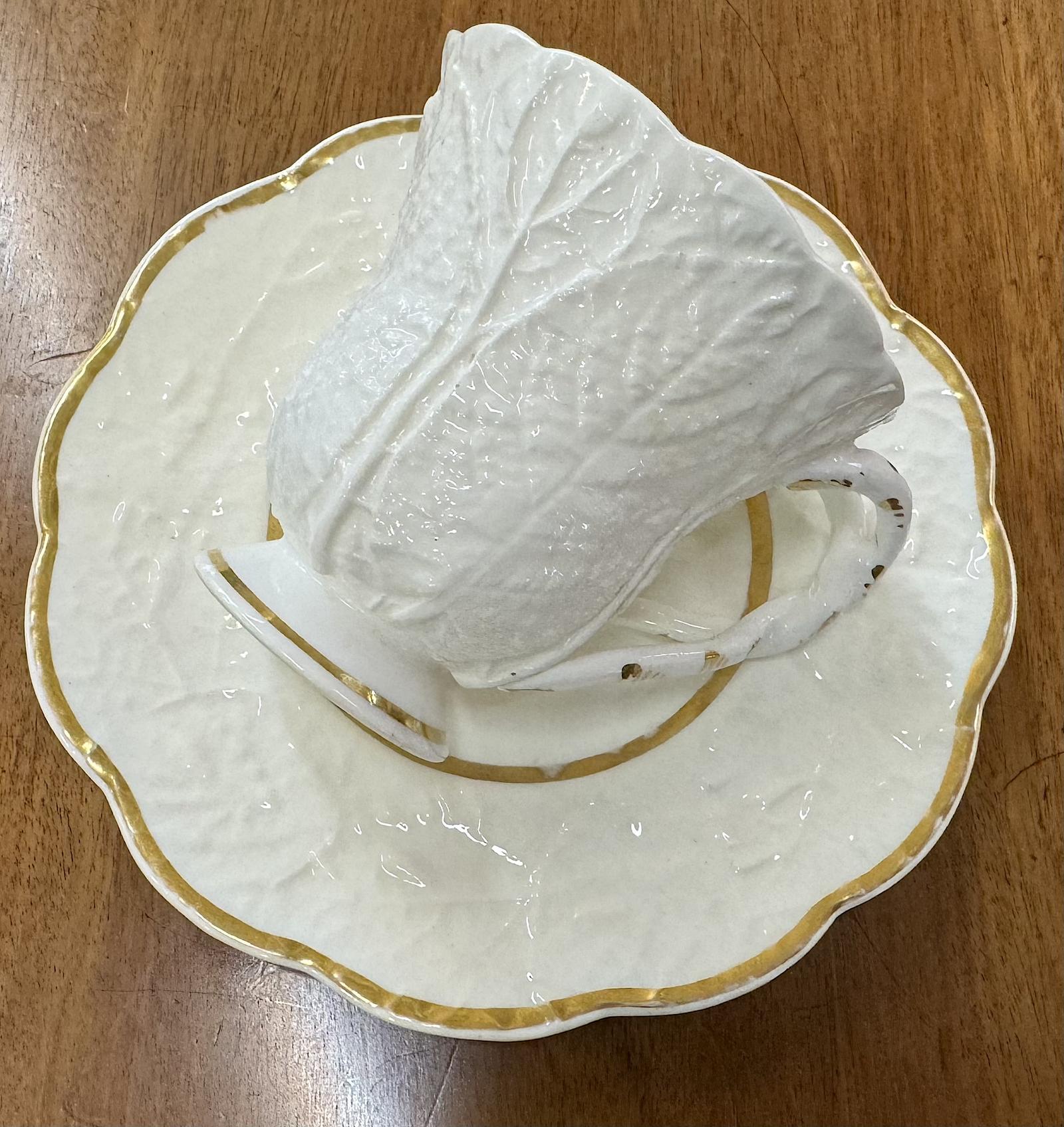 Rockingham Primrose Leaf Moulded Cup & Saucer (1 of 4)