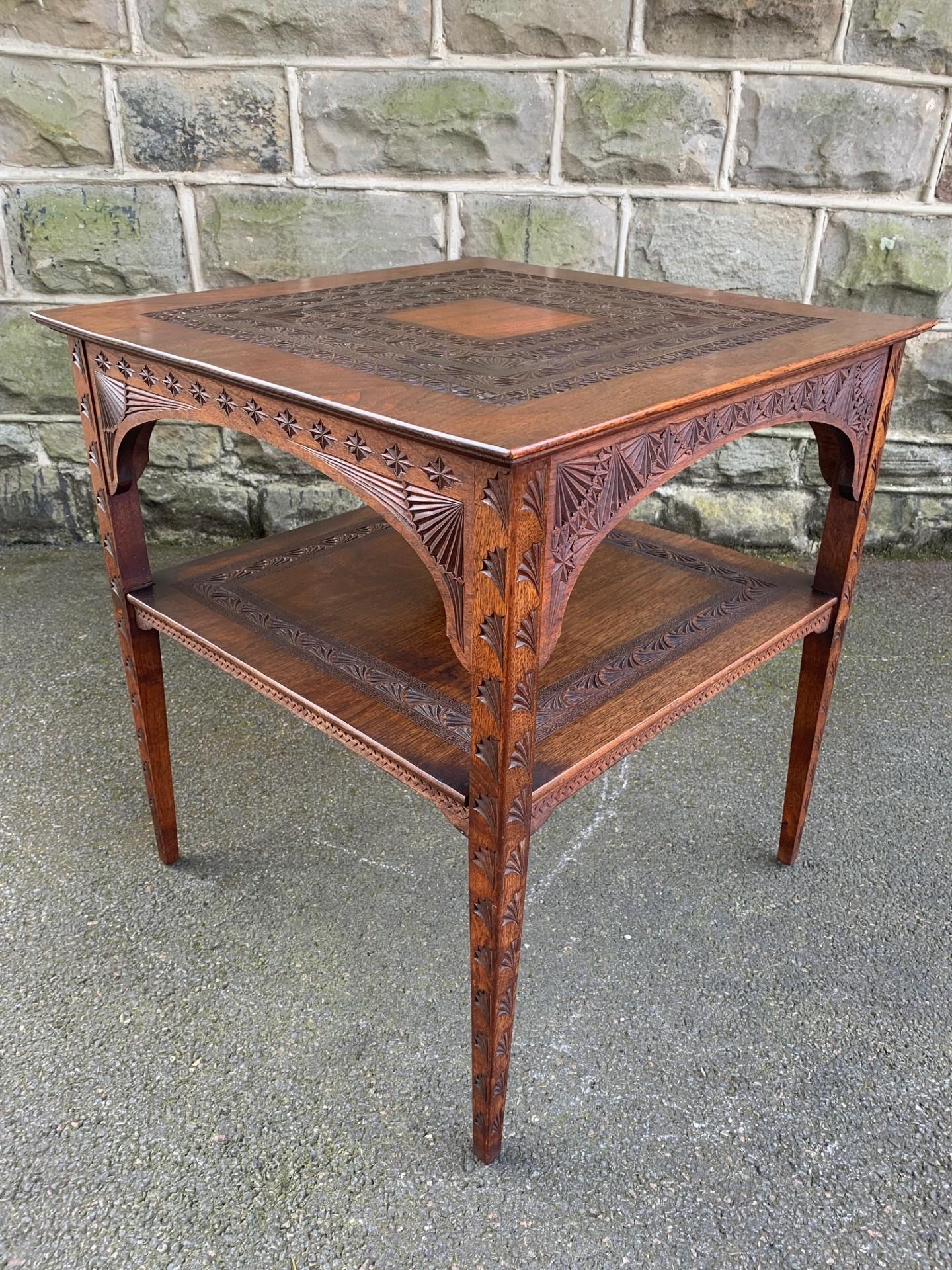 Unusual Arts & Crafts Carved Walnut Table (1 of 8)
