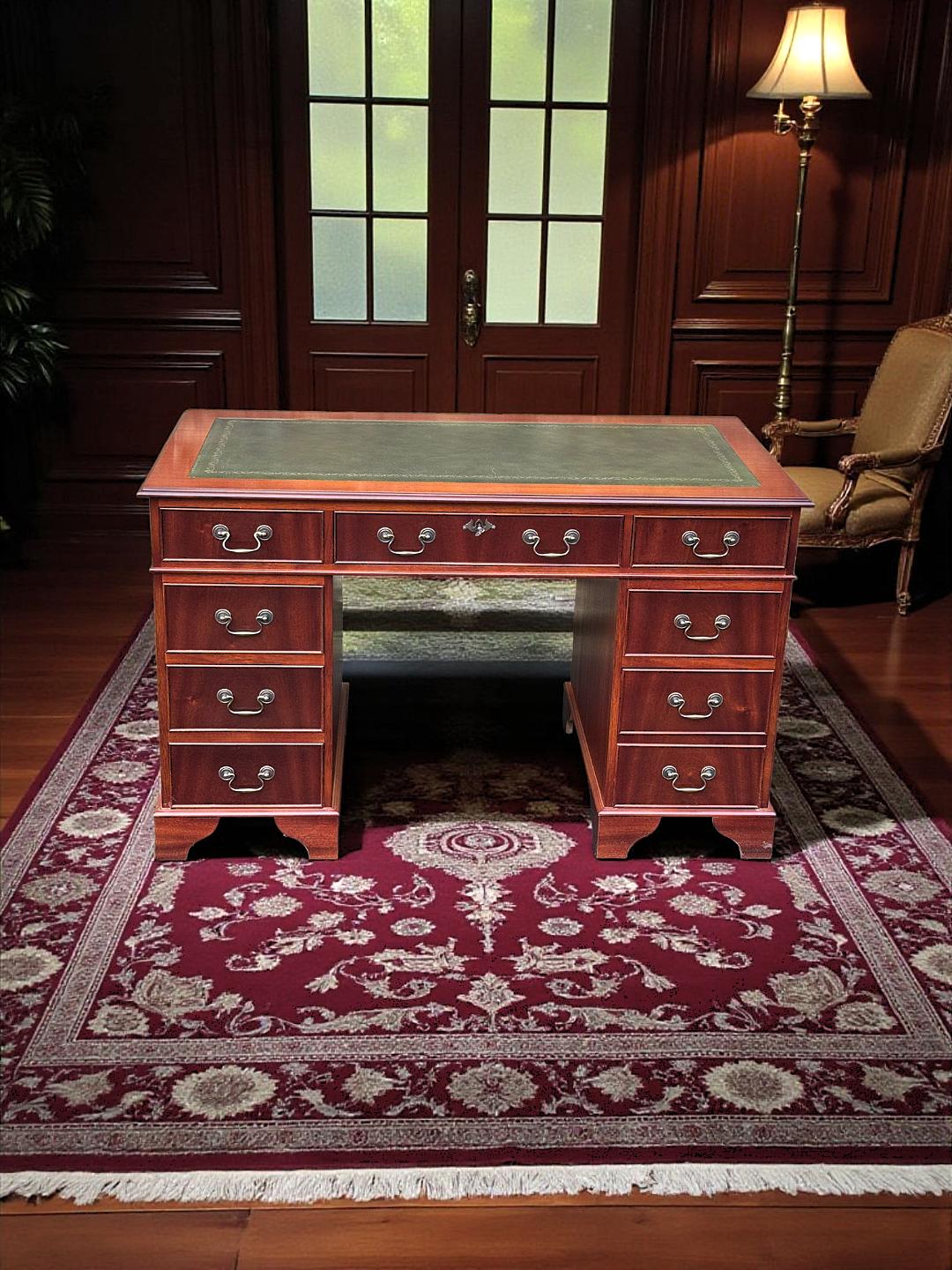 Mahogany Pedestal Writing Desk With Leather Top (1 of 16)