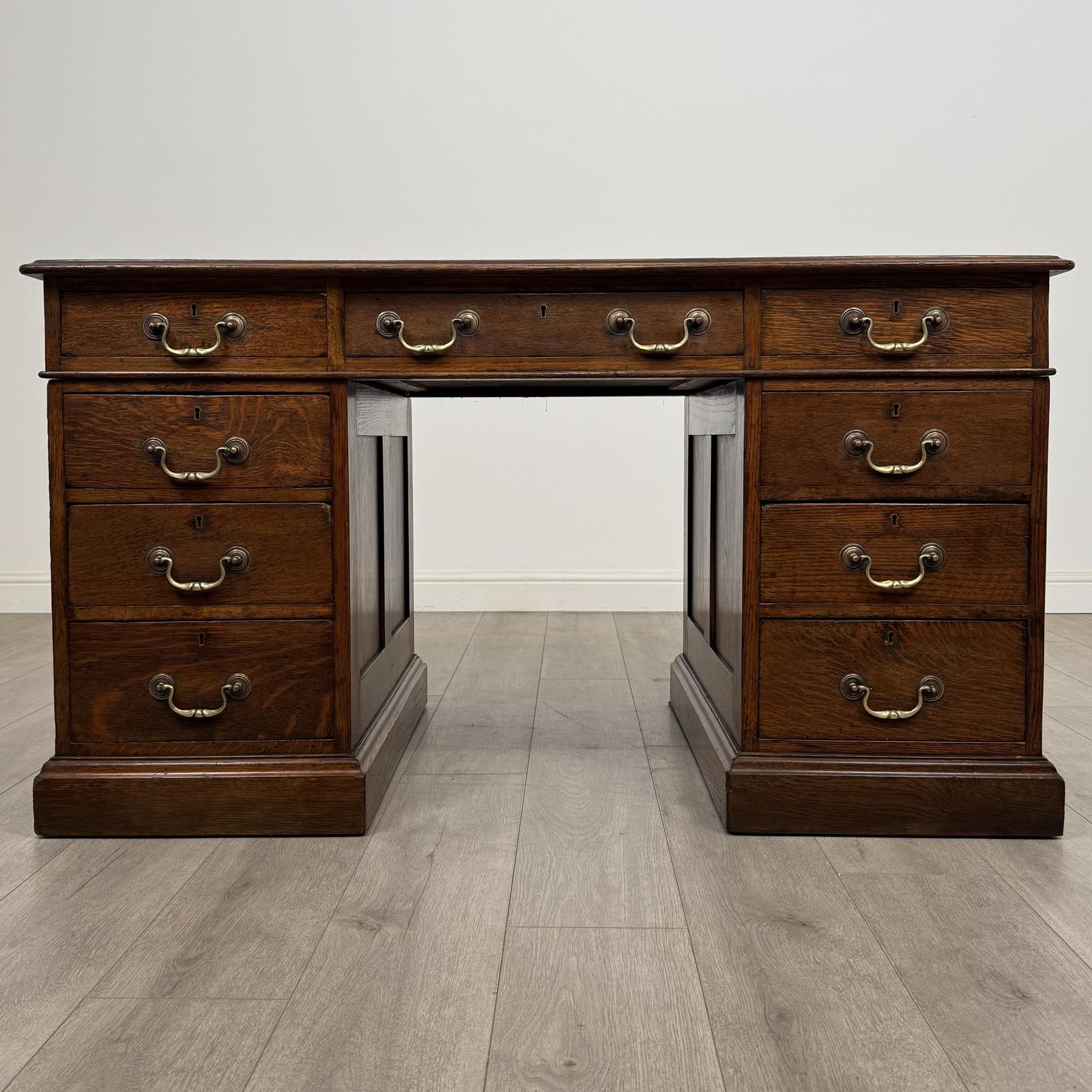 Antique 19th Century Victorian Pedestal Desk In Oak (1 of 11) Antique 19th Century Victorian Pedestal Desk In Oak (1 of 11)